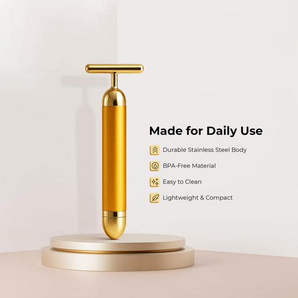 Energy 24K Gold T-Shaped Beauty Facial Roller Massager
