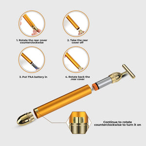Energy 24K Gold T-Shaped Beauty Facial Roller Massager
