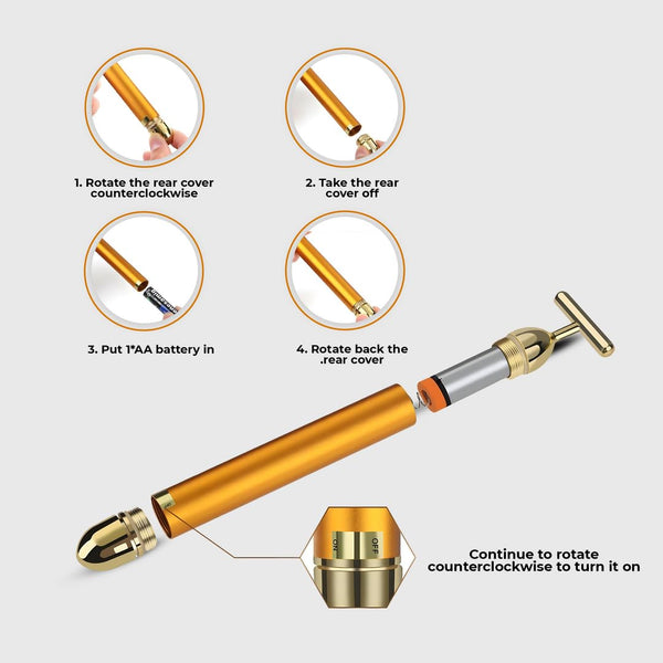 Energy 24K Gold T-Shaped Beauty Facial Roller Massager